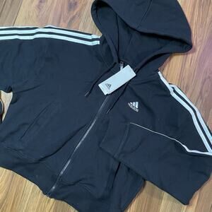 Adidas Women's Essentials 3-Stripes French Terry Bomber Full-Zip Hoodie Cropped